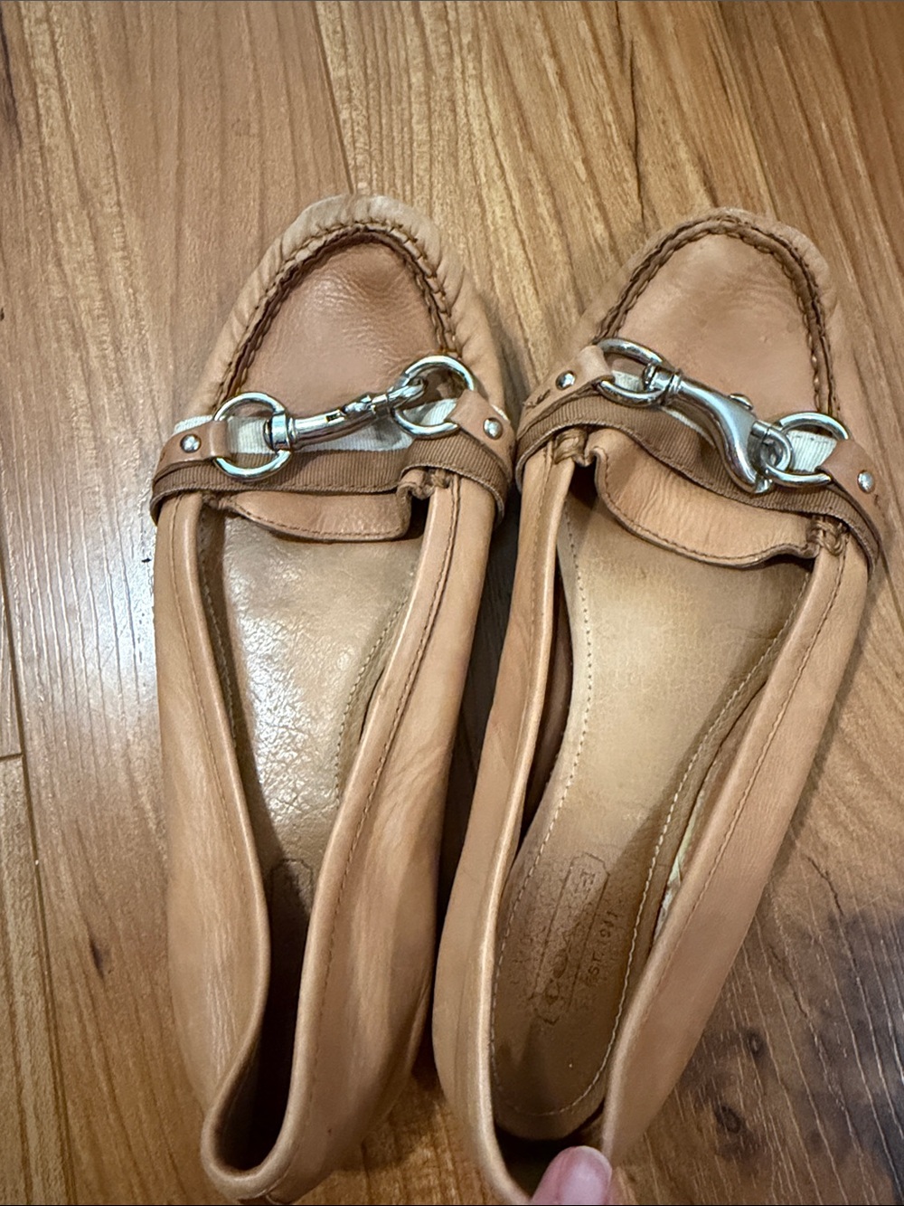Coach Pamilla Tan Leather Bit-Trim Slip-On Loafers